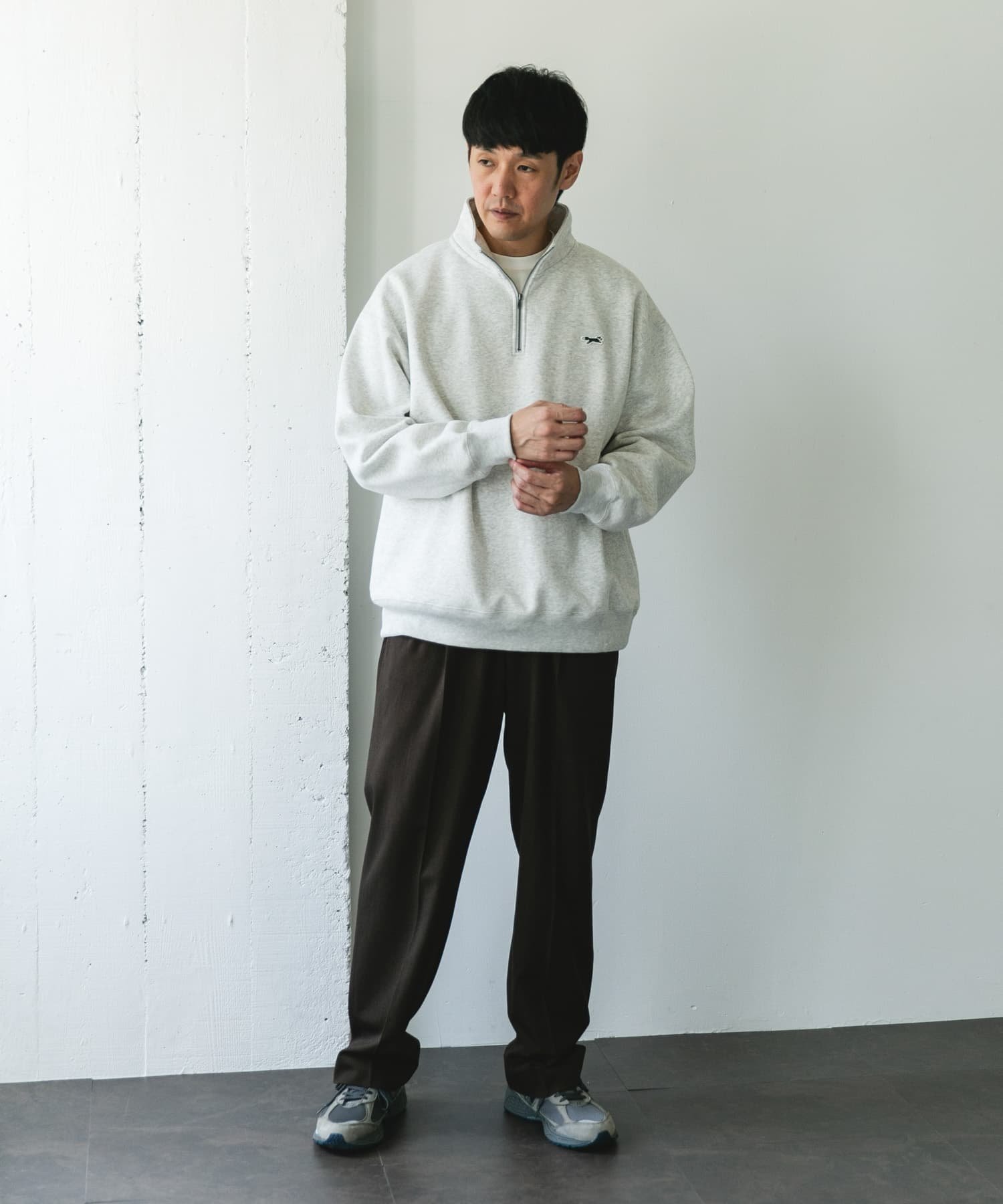 PEOPLE1 スウェット ハーフジップ ポップアップ グレー Mサイズ