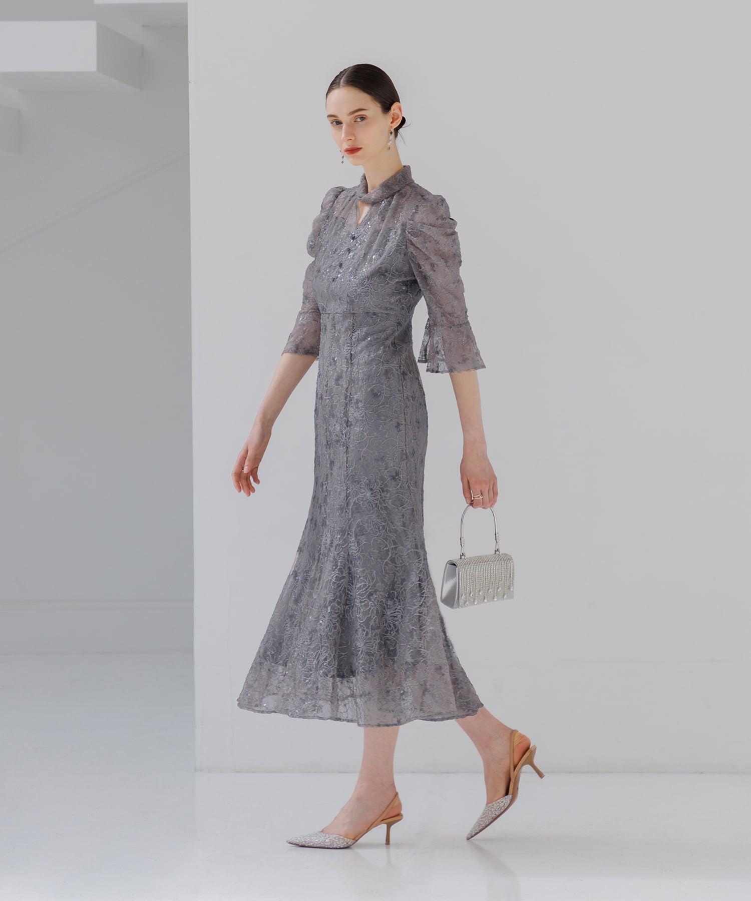 Leja｜LEJA/スパンコール花柄パフスリーブマーメイドワンピースドレス