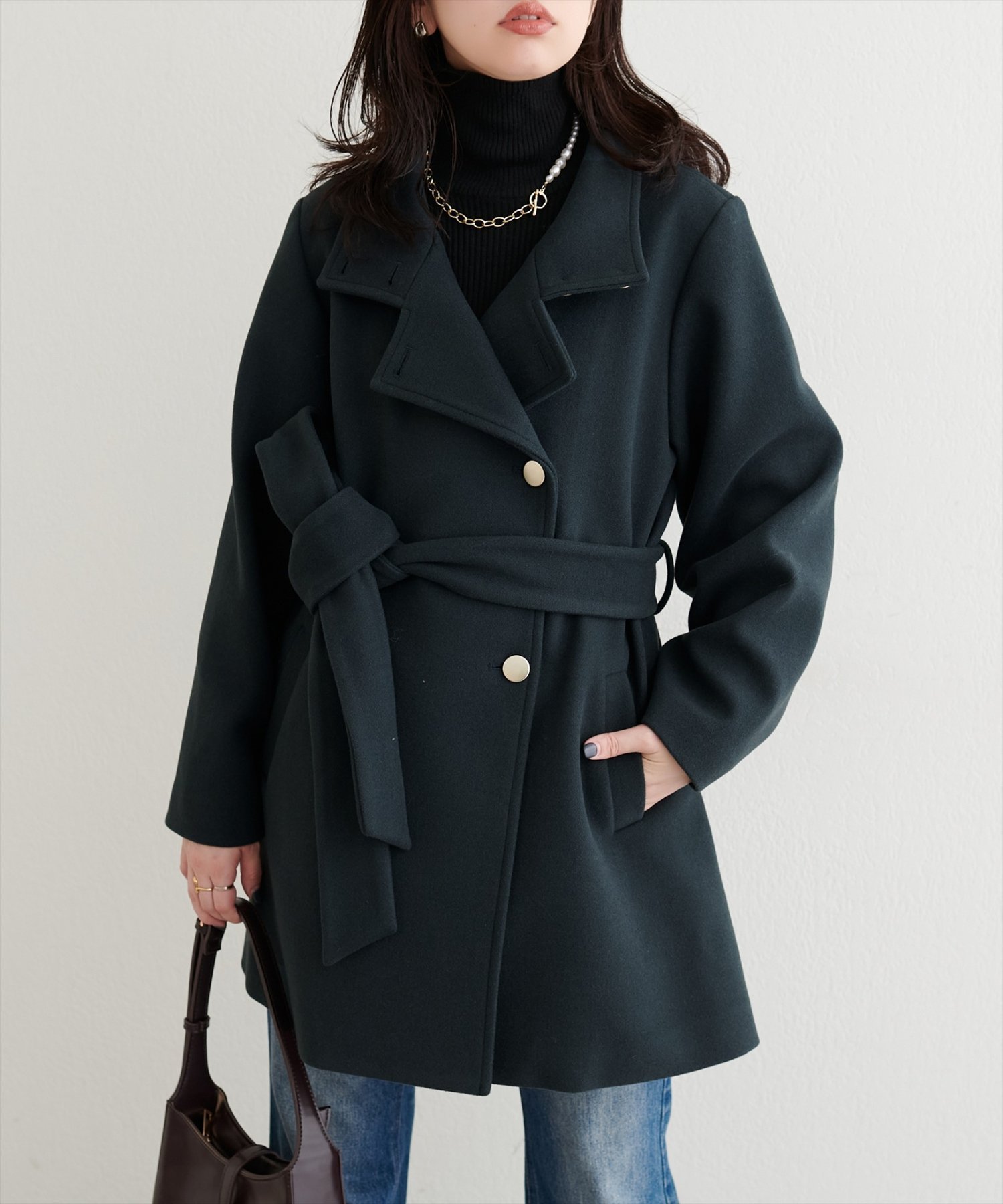 【週末セール】natural coutureスタンドカラーミドル丈コート natural couture コート アウター 「ako」スタンドカラーミドル丈