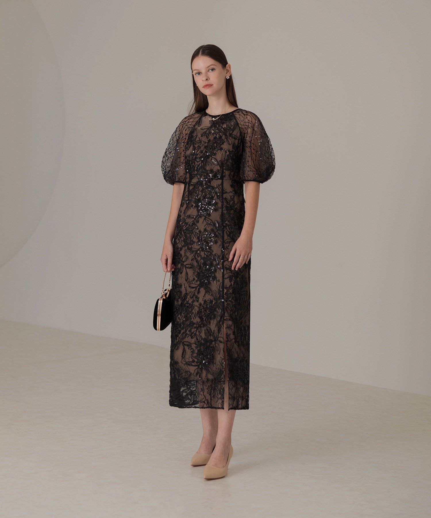 Leja｜LEJA-スパンコール花柄レースIラインワンピースドレス 結婚式