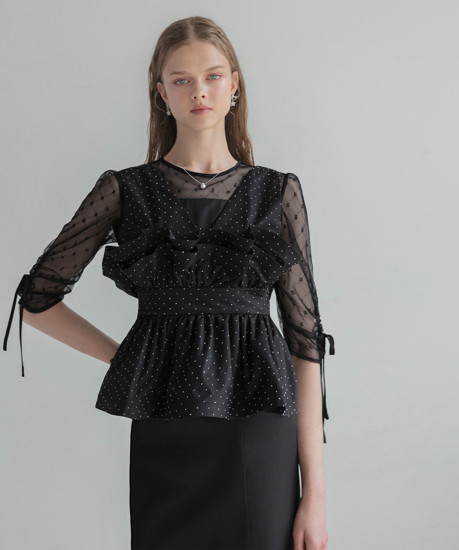 Leja｜ドットストーンペプラムチュールワンピースドレス結婚式