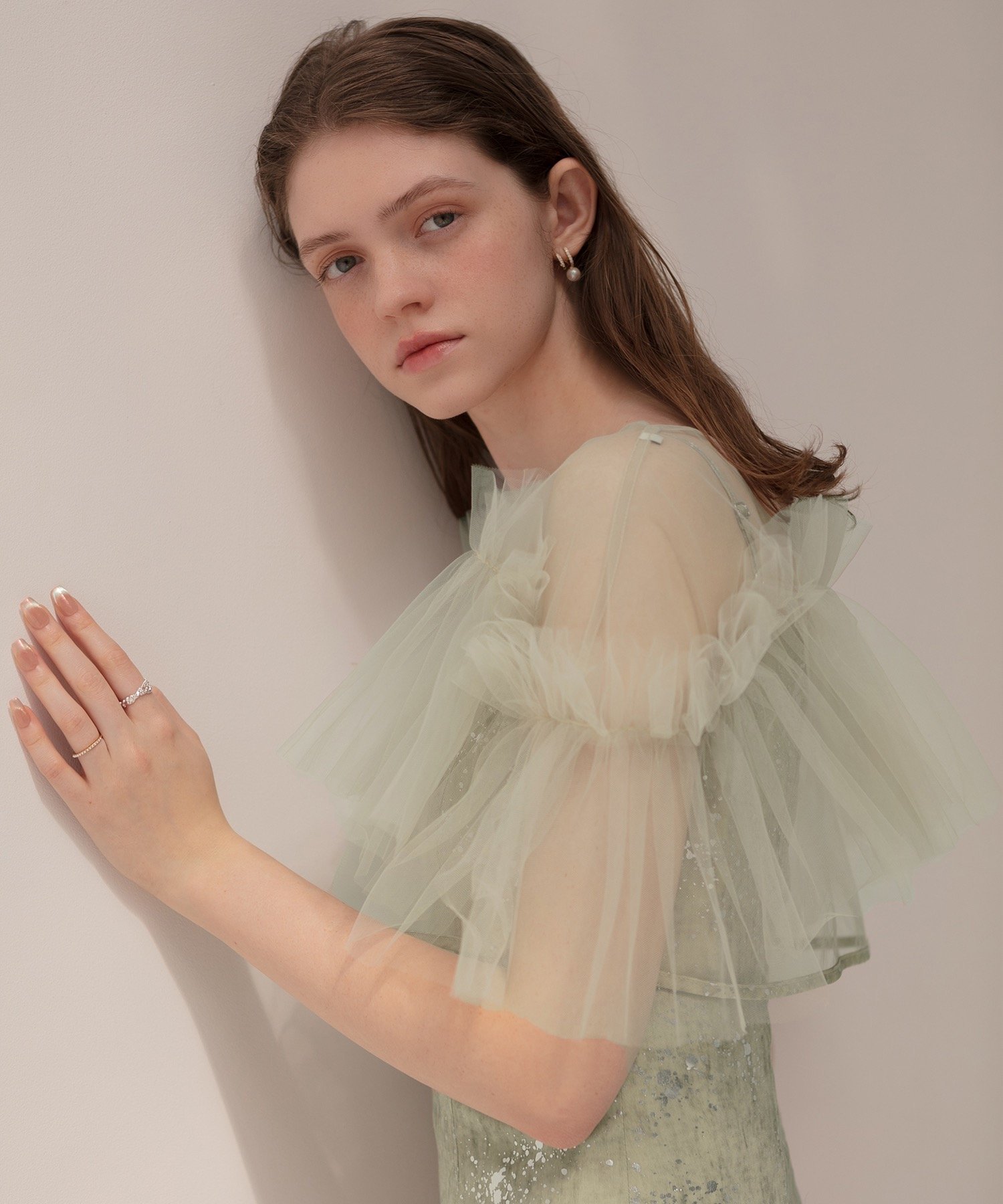 Leja｜LEJA-チュールフリルボレロペイントマーメイドワンピースドレス