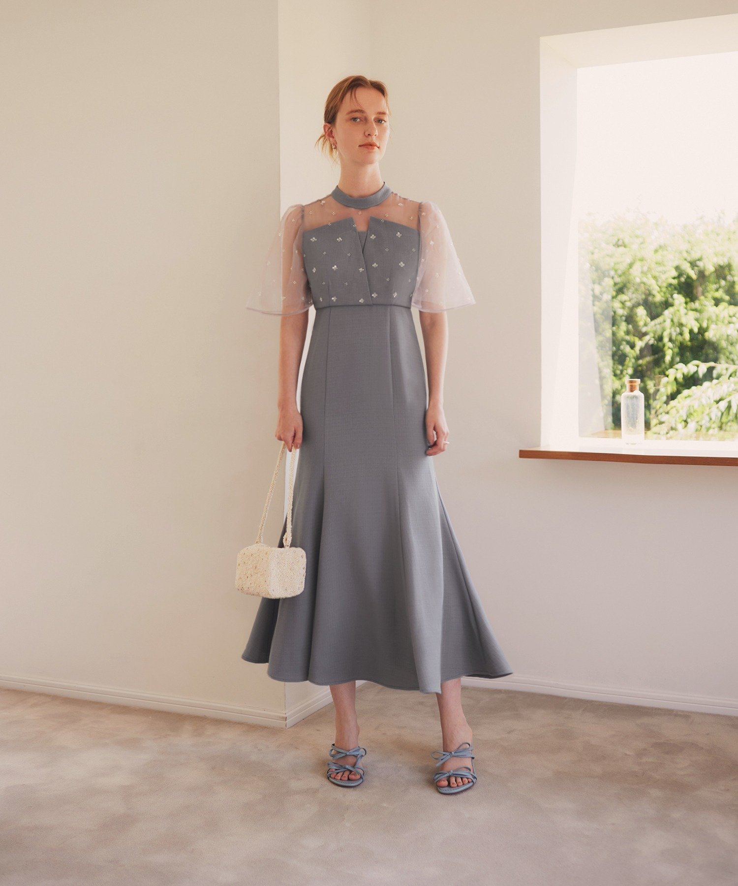 Leja｜LEJA花柄ストーンスパンコールチュールオーバーラップマーメイド