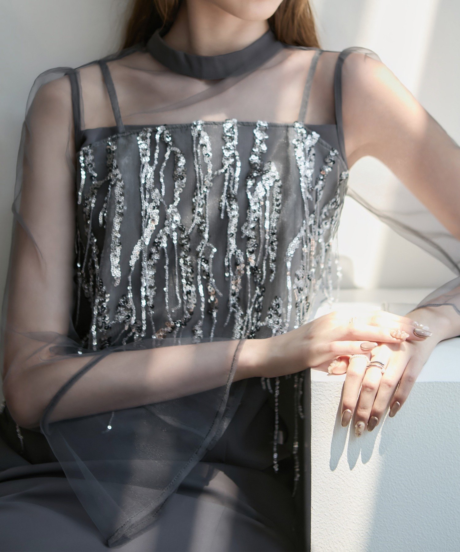 Leja｜Leja-2WAYスパンコールビスチェチュールIラインワンピースドレス