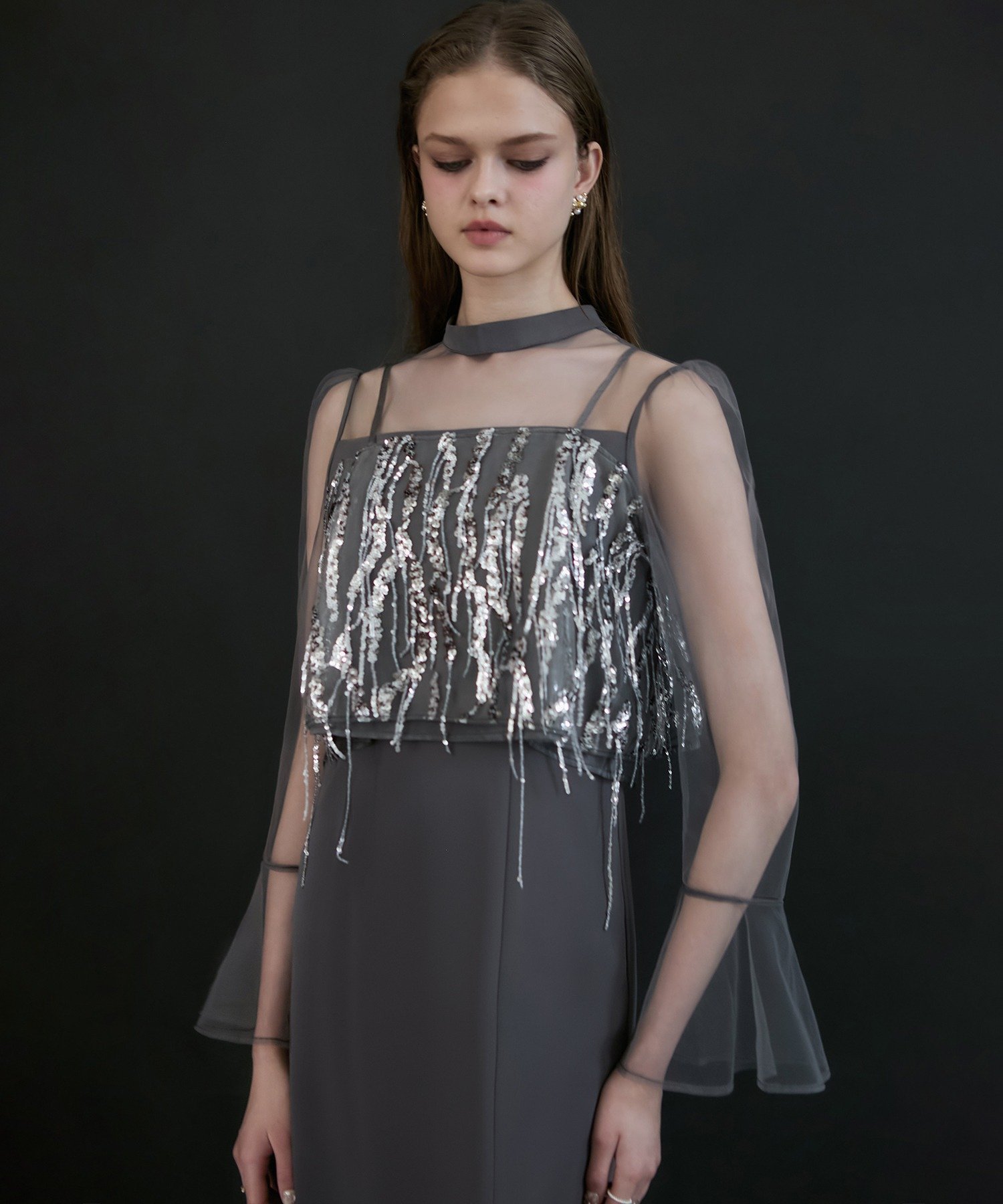 Leja｜Leja-2WAYスパンコールビスチェチュールIラインワンピースドレス