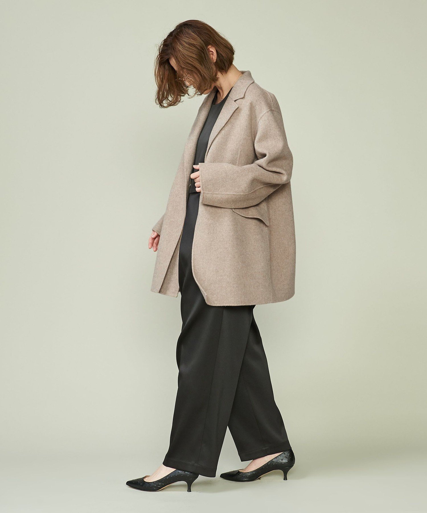 conteダブルラベルリバーコート美品 conte＞ ダブルラペル リバーコート