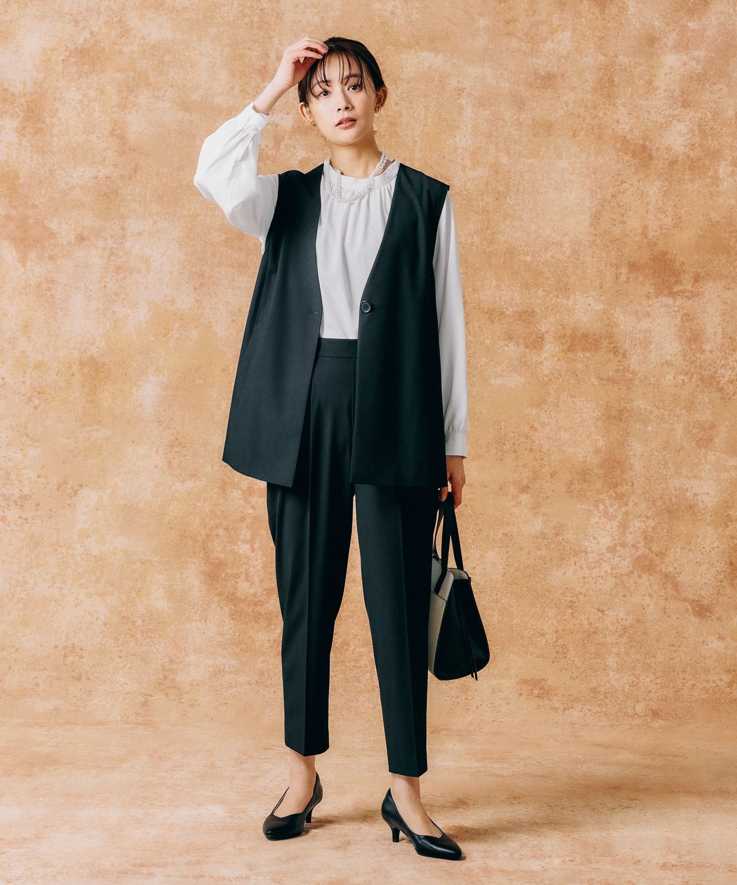 GLOBAL WORK｜お手入れラクラクスタンドギャザーブラウス/133608