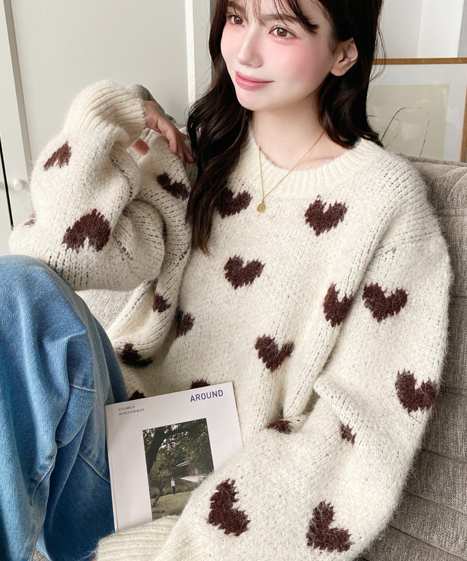 moment+｜Wジャガードハート柄フェザーニットプルオーバー | Rakuten