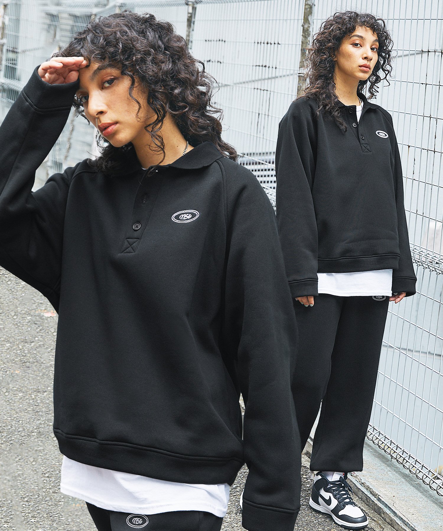 THE CASUAL｜ロゴ刺繍襟付きスウェット+イージスウェットパンツ