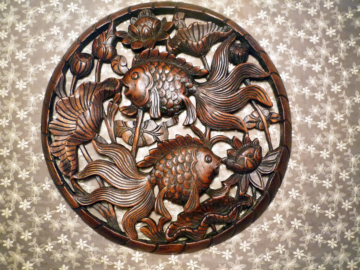 楽天市場】チーク材木彫蓮・金魚（丸）【smtb-TD】【yokohama】【送料