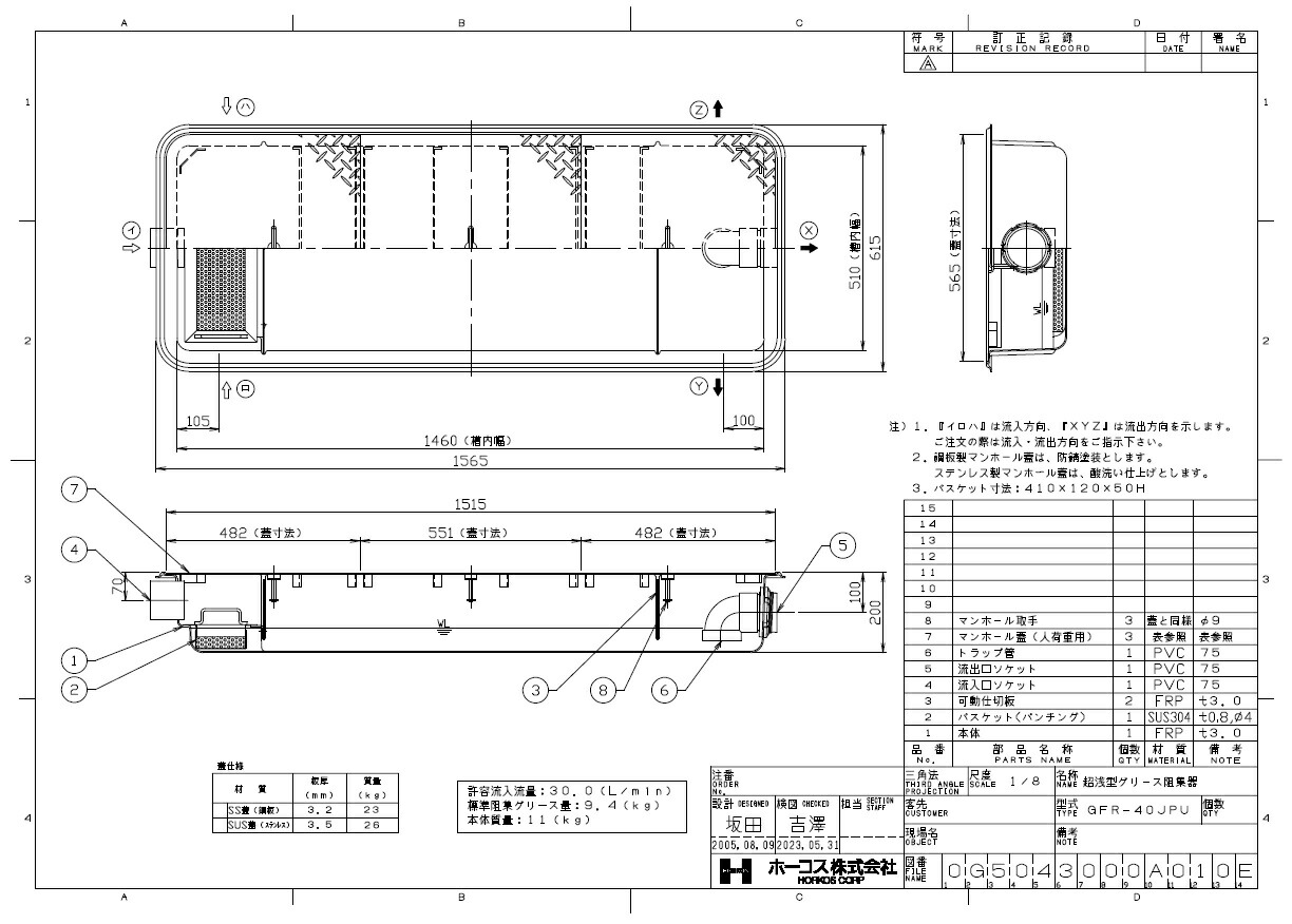 楽天市場】【ホーコス】FRP製 超浅型グリース阻集器(グリストラップ