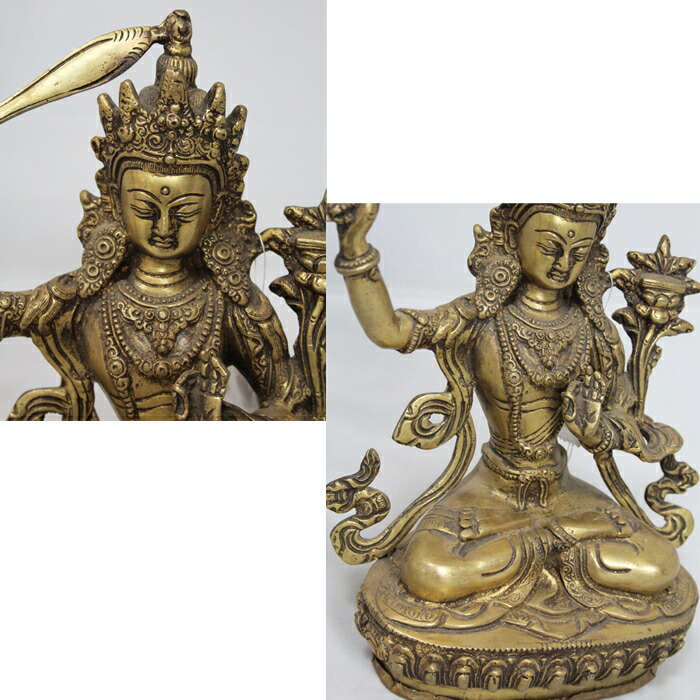 楽天市場】ネパール 真鍮 マンジュシュリー（文殊師利菩薩）8インチ