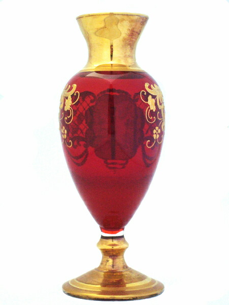 ベネチアグラス 金色と赤色の花瓶 高さ40cm 幅20cm 奥行20cm ベネチア