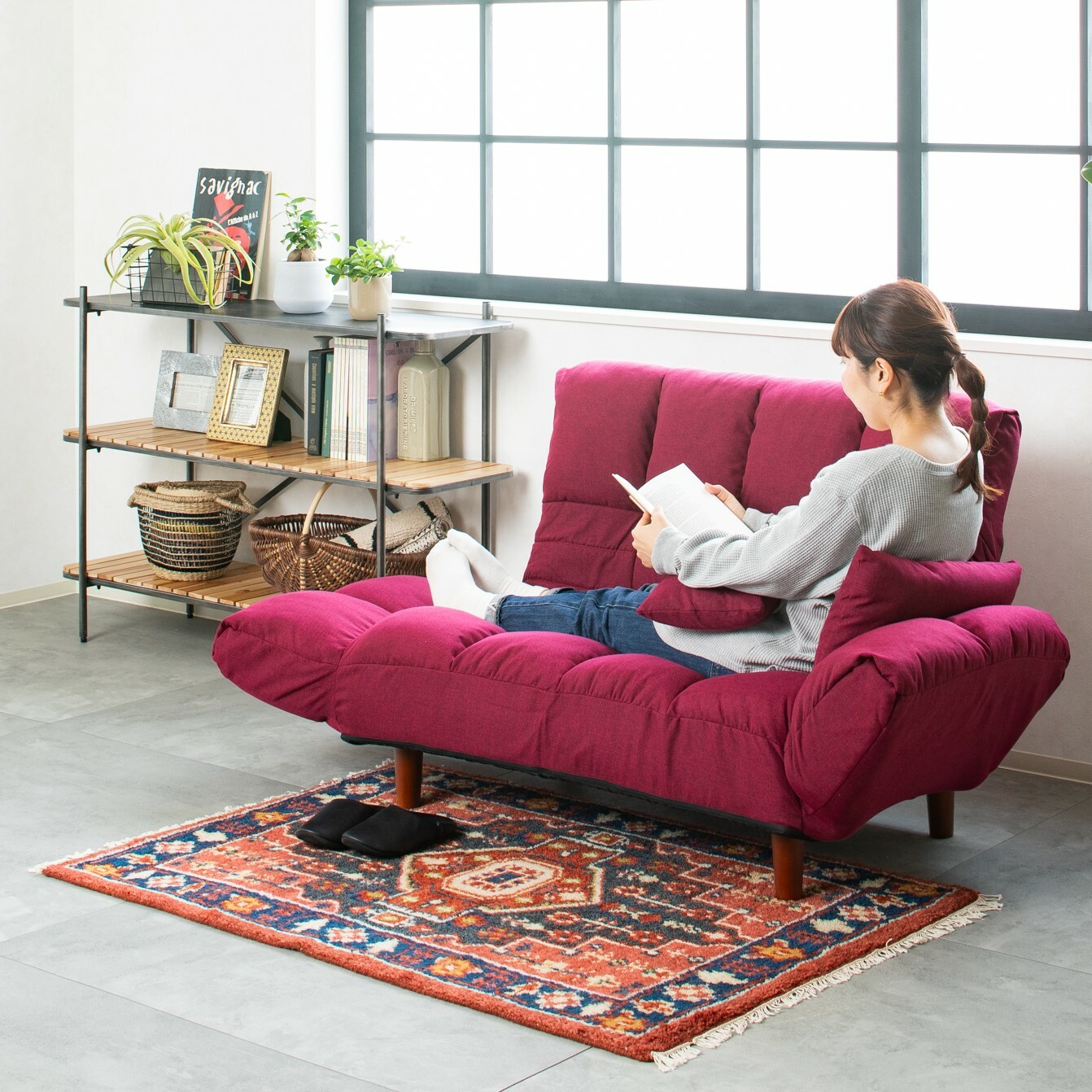 昭和レトロ ワインレッド色 民芸風 2人掛けソファー 後藤家具物産 2P