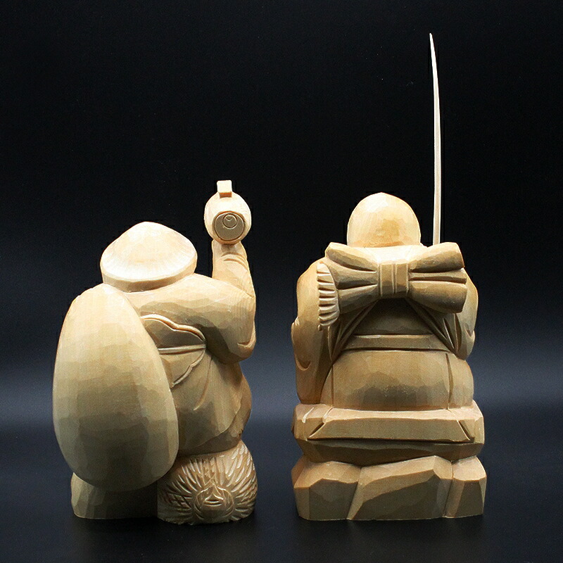 楽天市場】天然 桧木彫り (ヒノキ) 大黒天 恵比寿 像 セット（高さ約