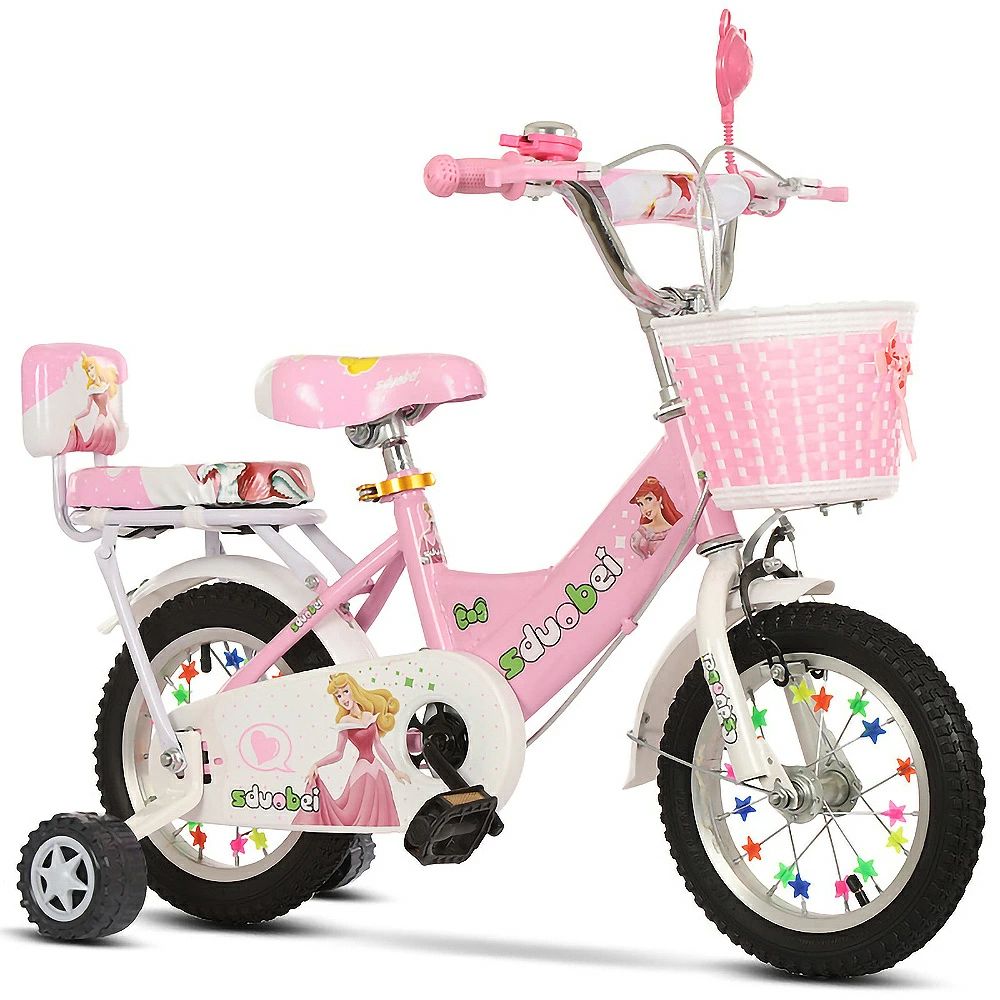 モンポケ 12インチ 身長90〜105cm 子供用自転車（クリーム）手押し棒