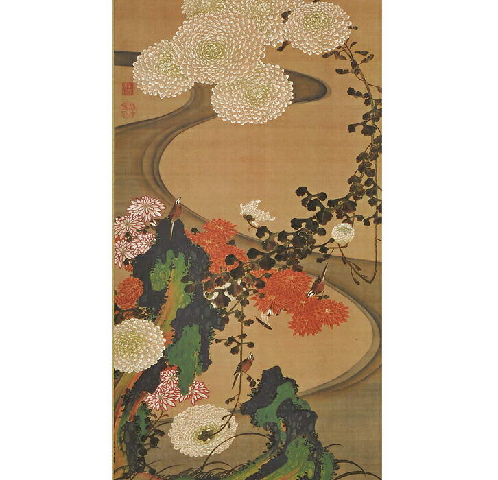 模写伊藤若冲⁄菊図⁄屏風ハガシ⁄六曲用マクリです⁄掛軸☆宝船☆Z-369 10