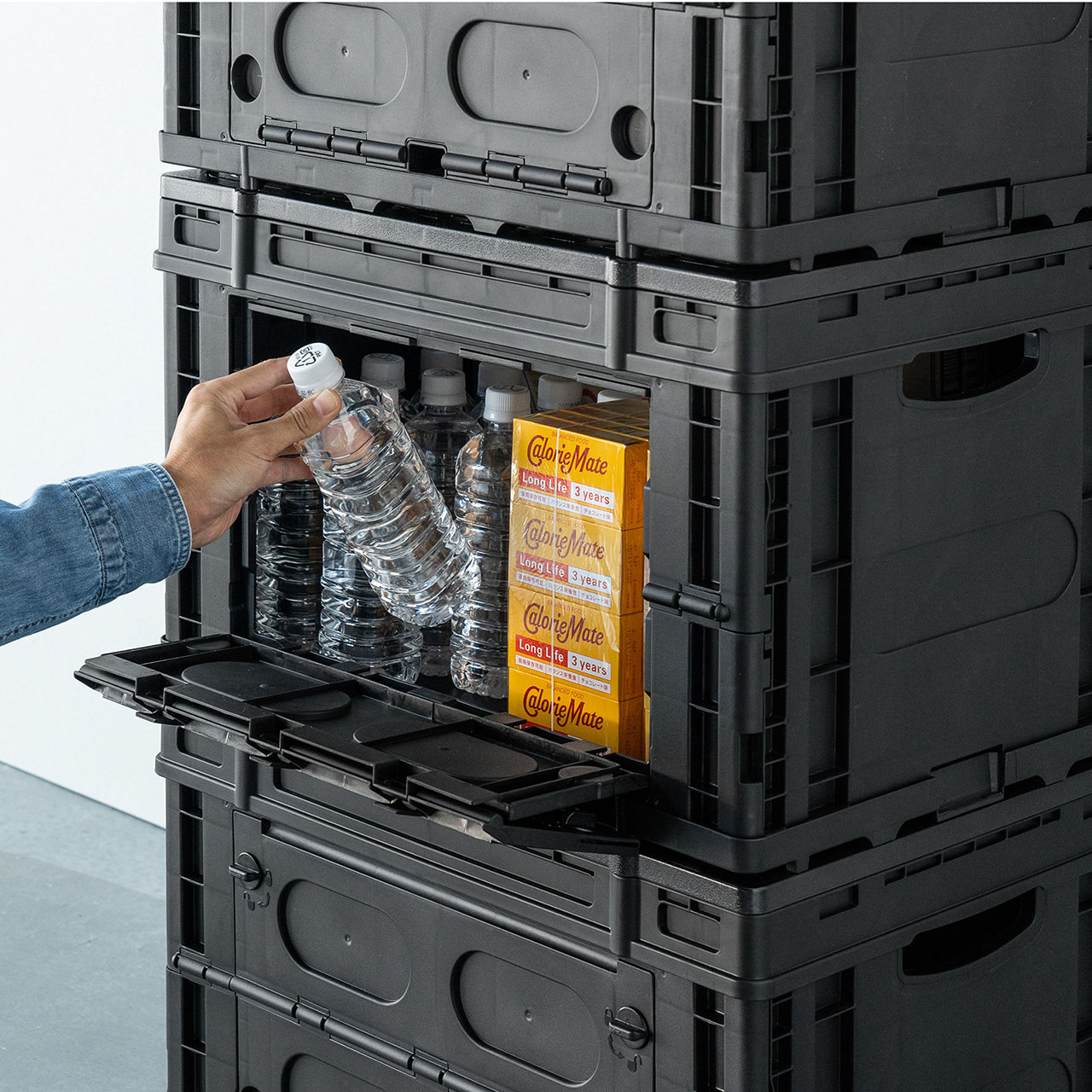 オリコン軽量薄型折りたたみコンテナケース9個ブラック