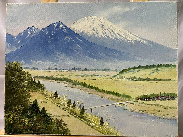 真作保証】 流月真一 冬支度の浅間山 油彩 風景画 油絵 絵画 美術品 真
