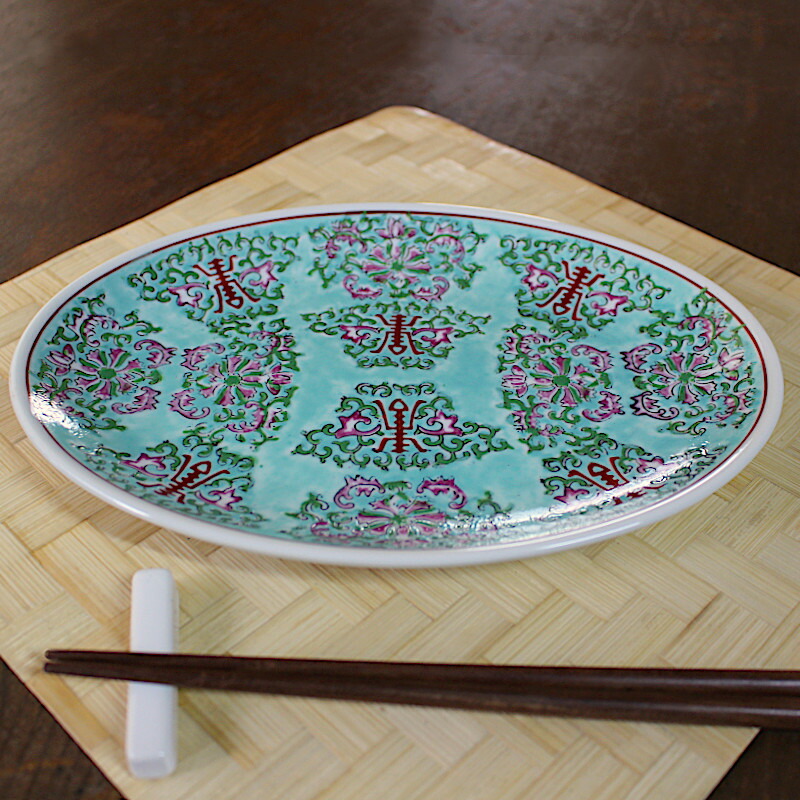 楽天市場】【アウトレット】緑彩ダミ唐草 23.5cm プラター / 中華風