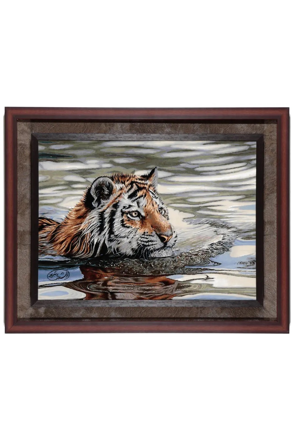 専用Y2315 ペルシャ絨毯 タブリーズ産 ウール×シルク 絵画絨毯 額装