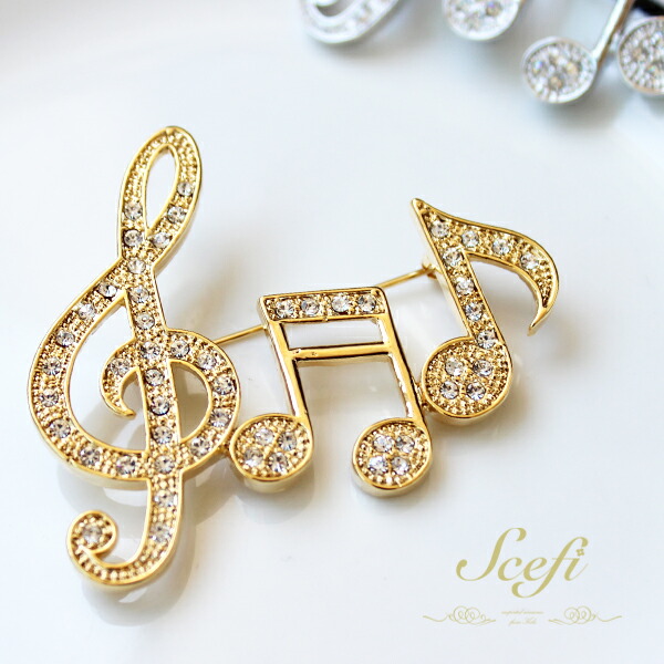 楽天市場】音楽記号ブローチ ゴールド ラインストーン ト音記号 連符