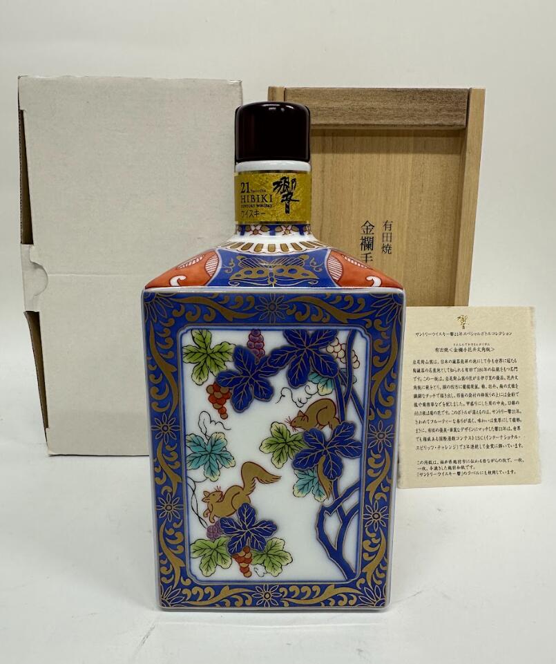 未開栓☆響21年 有田焼 松鶴梅鶉文八角瓶 ウィスキー 原箱付き
