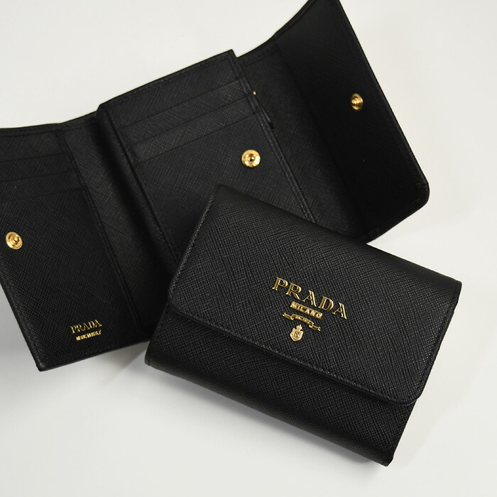 PRADA プラダ 三つ折り 財布 サフィアーノ ブラック 黒 1MH025 【公式