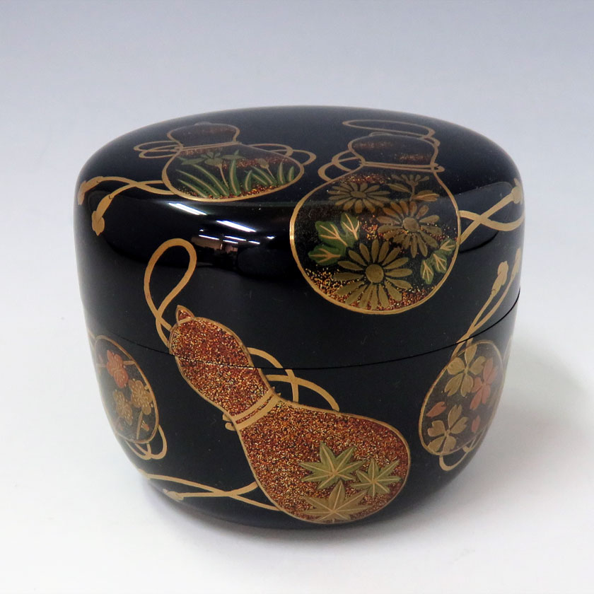 楽天市場】茶道具 棗（なつめ） 平棗 黒塗 六瓢 蓋裏 瓢蒔絵 塚本