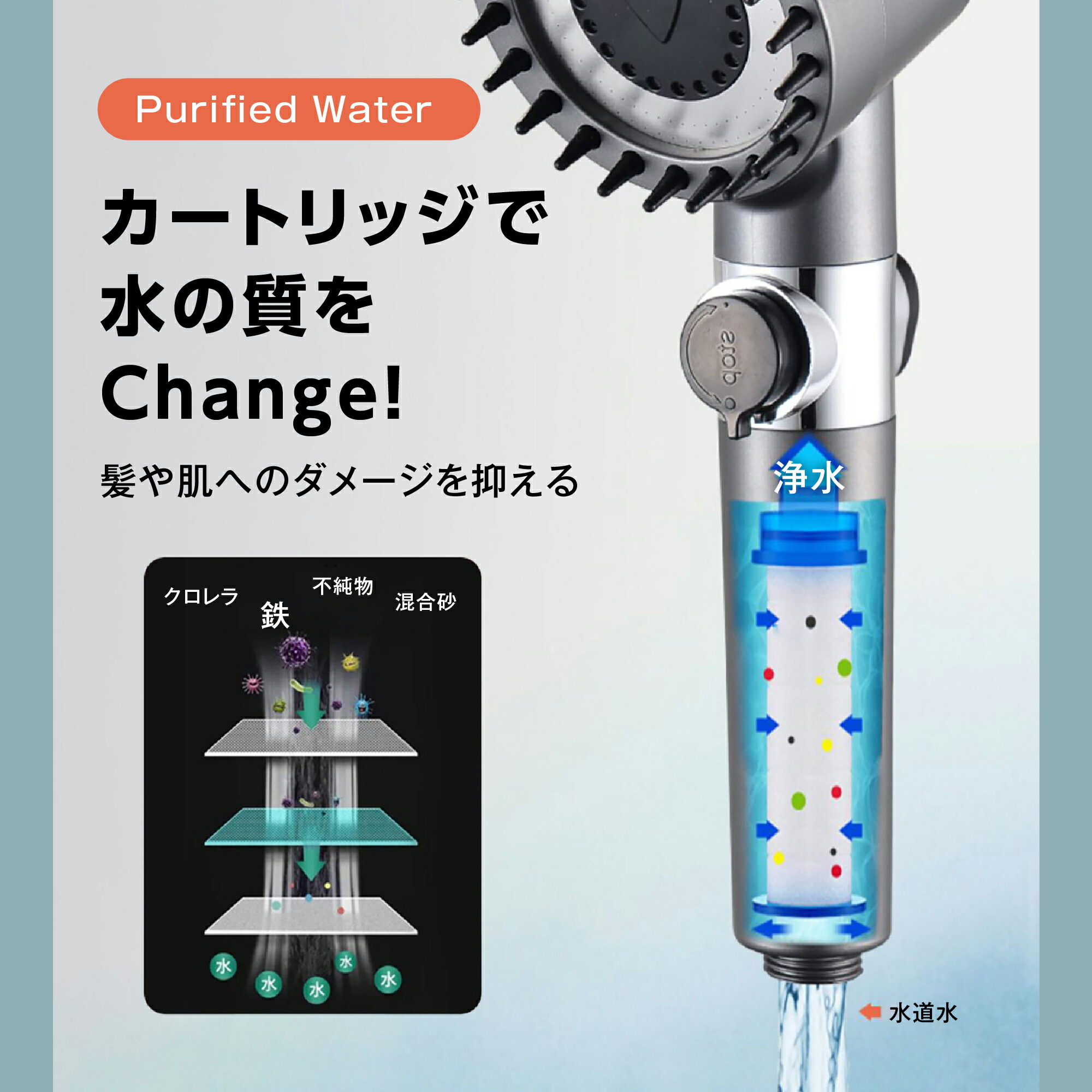 楽天市場】シャワーヘッド カートリッジ 浄水機能 パワー水圧 ミスト