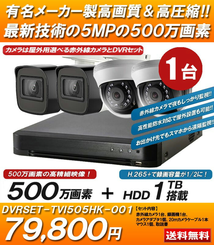 500万画素対応・360°全方位監視 モニター付き 防犯カメラ 2台セット