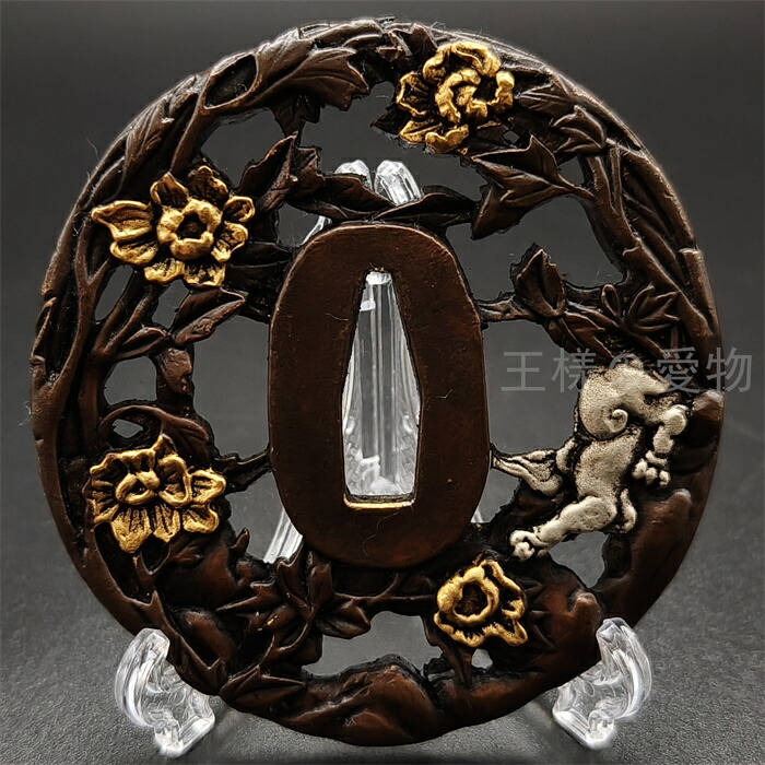 楽天市場】日本刀装具 刀鍔 唐獅子と牡丹図 銅地 金工 細工 鍔 つば