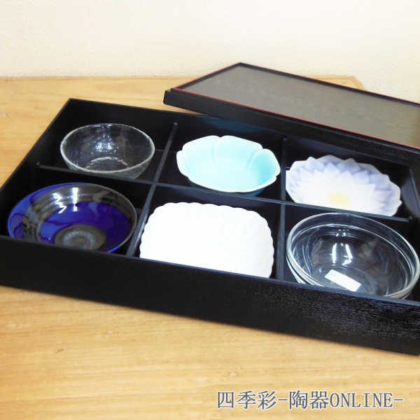 楽天市場】小鉢付き 松花堂弁当箱 6マス仕切り 小鉢付き ABS樹脂黒塗り