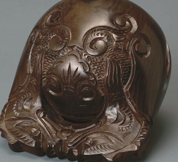 黒檀無垢材精彫 木製魚形彫刻 ダークブラウン 黒檀無垢材精彫 木製魚形