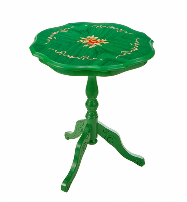 送料無料】イタリア製 アンティーク調 象嵌ティーテーブル グリーン