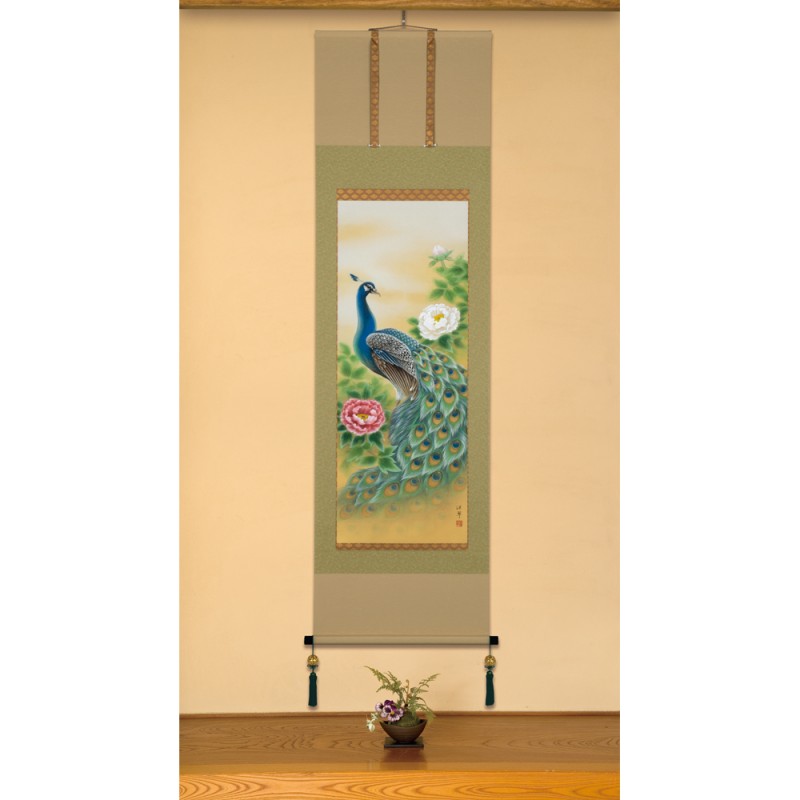 絹本 肉筆 掛軸 前程似錦 美品 工筆画 牡丹no.5-2 絹本 肉筆 掛軸 前程