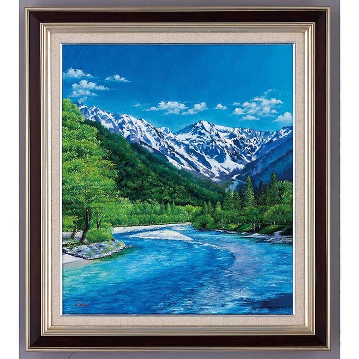 アンティーク】額縁 額装 絵画 大きめ 木枠 風景画 草木 山 川 田舎