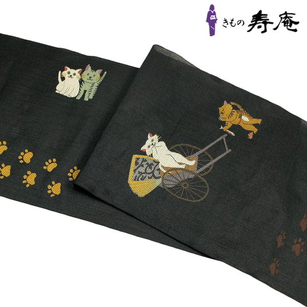 楽天市場】ポイント2倍 クーポンあり 名古屋帯 黒地 猫のプロポーズ