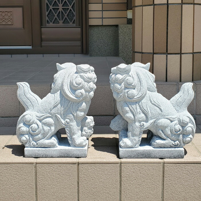 引き取り限定 狛犬 子供 玉付き 特大 石像 台付き 1対 引き取り限定