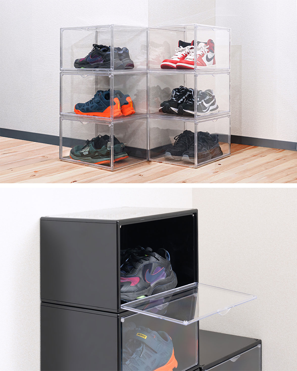 楽天市場】【楽天1位】シューズボックス 6個セット 横型 ディスプレイ