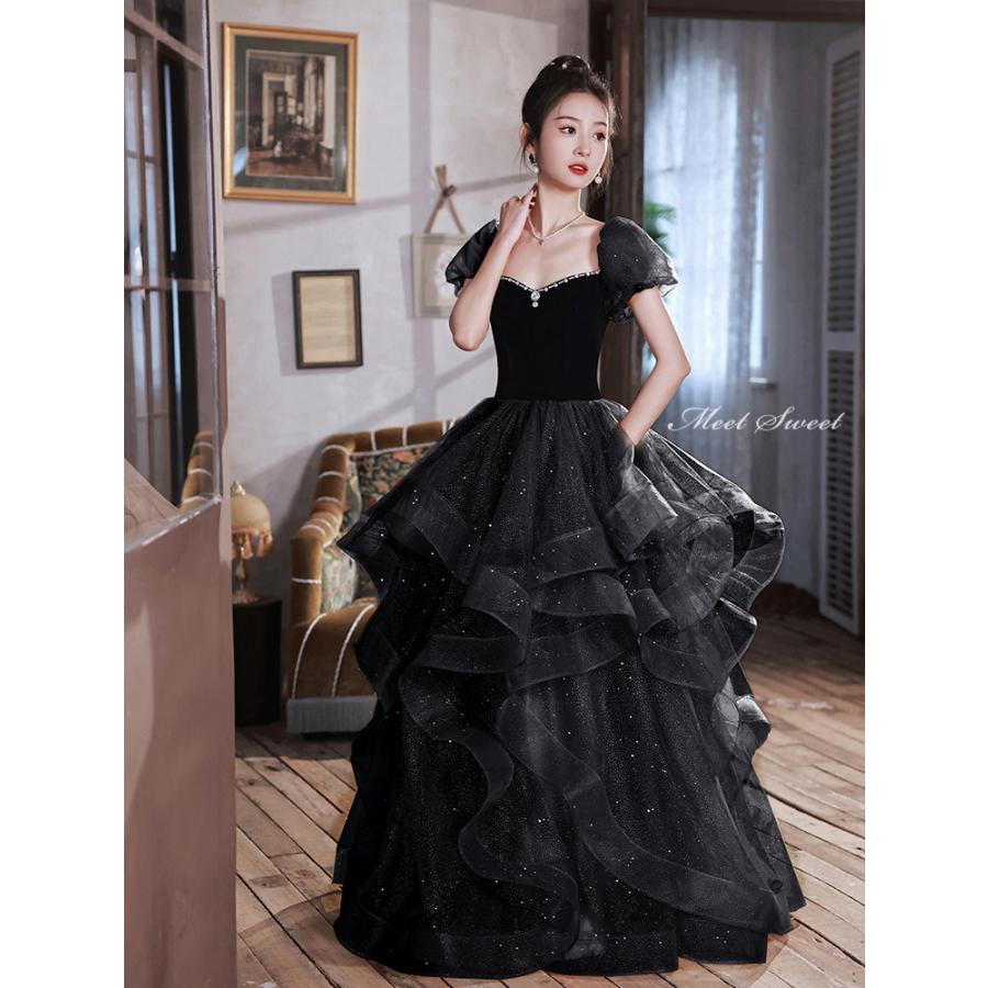 楽天市場】カラードレス ブラック オフショルダー プリンセスドレス