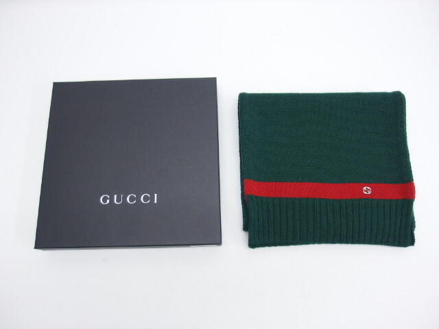 楽天市場】グッチ ニットマフラー GGロゴ グリーンxレッド【未使用品