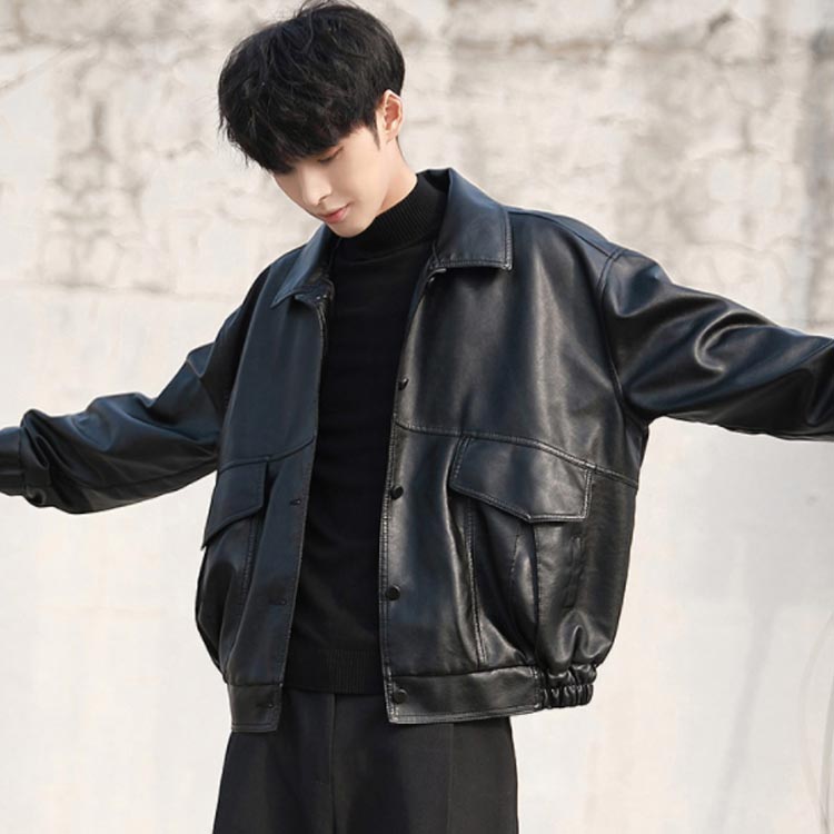 楽天市場】メンズ S-3XLサイズ襟付きレザージャケット 春 アウター
