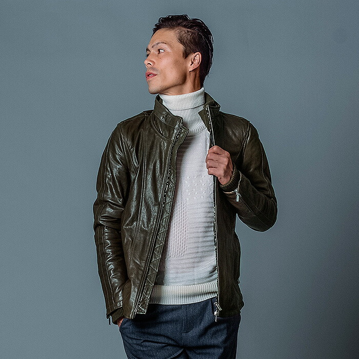 楽天市場】レザージャケット メンズ 本革 ゴートレザー 山羊革 カーキ