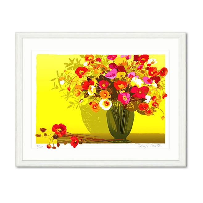 絵画 フランク・エル「パンジーのブーケ」額縁入/花の絵/インテリア