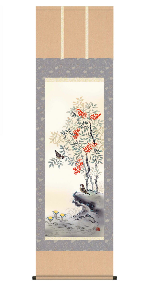 水墨画 掛軸 花と鳥 陳文蔚 真作 水墨画 掛軸 花と鳥 陳文蔚 真作