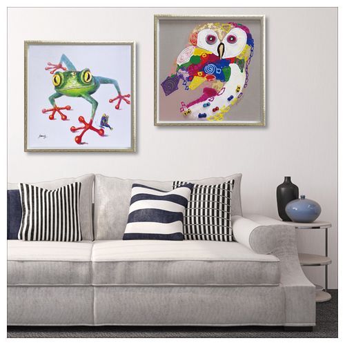 キャンバス油絵 専用 世界のカラフルなふくろう とっても明るい月夜