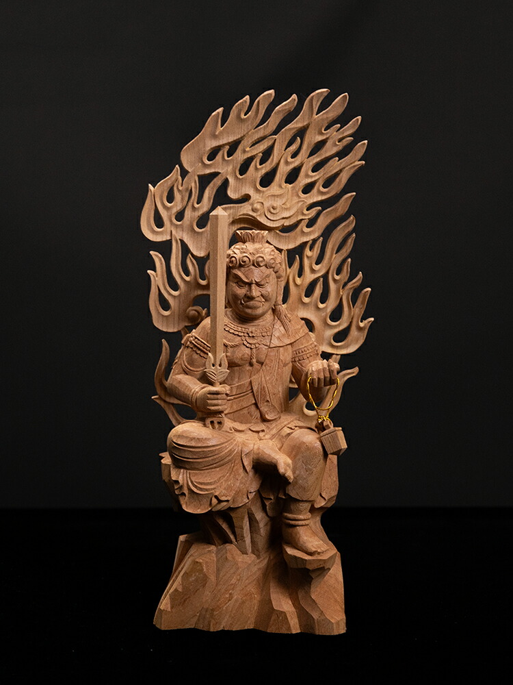 修縁堂】仏像立像 一刀彫り 仏師彫り 手作り 木彫り細密彫刻 不動明王