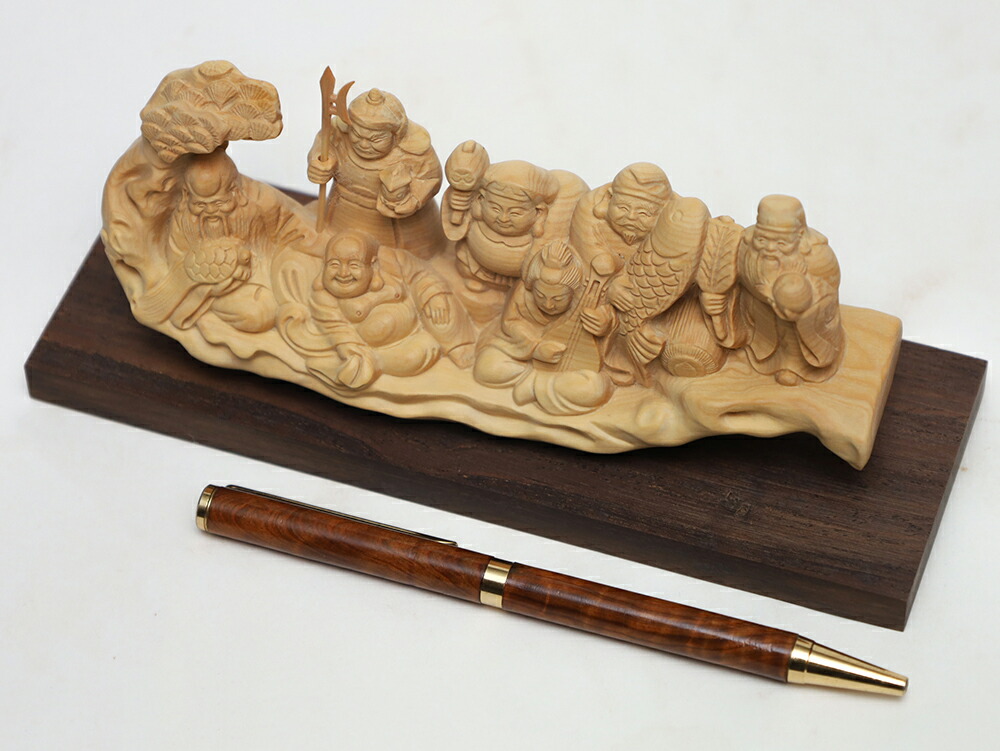 大型・縁起物】木彫り 七福神 彫刻 置物 一刀彫 天然木 高さ135cm 欅