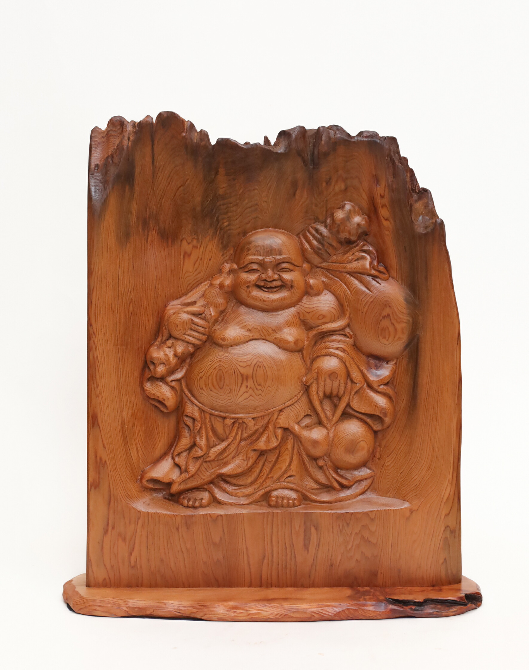 中国美術￼ 一刀彫木彫り、縁起物布袋さん￼ 木製 布袋様 彫刻